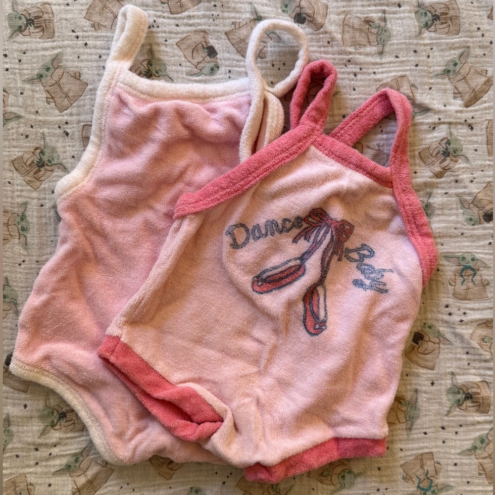Chalkduster | SET of Vintage Pink Baby Rompers, Plain and with Ballet Design